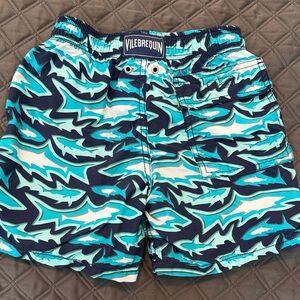 Vilebrequin Boys Shark Wave Swim Shorts in Teal & Navy
